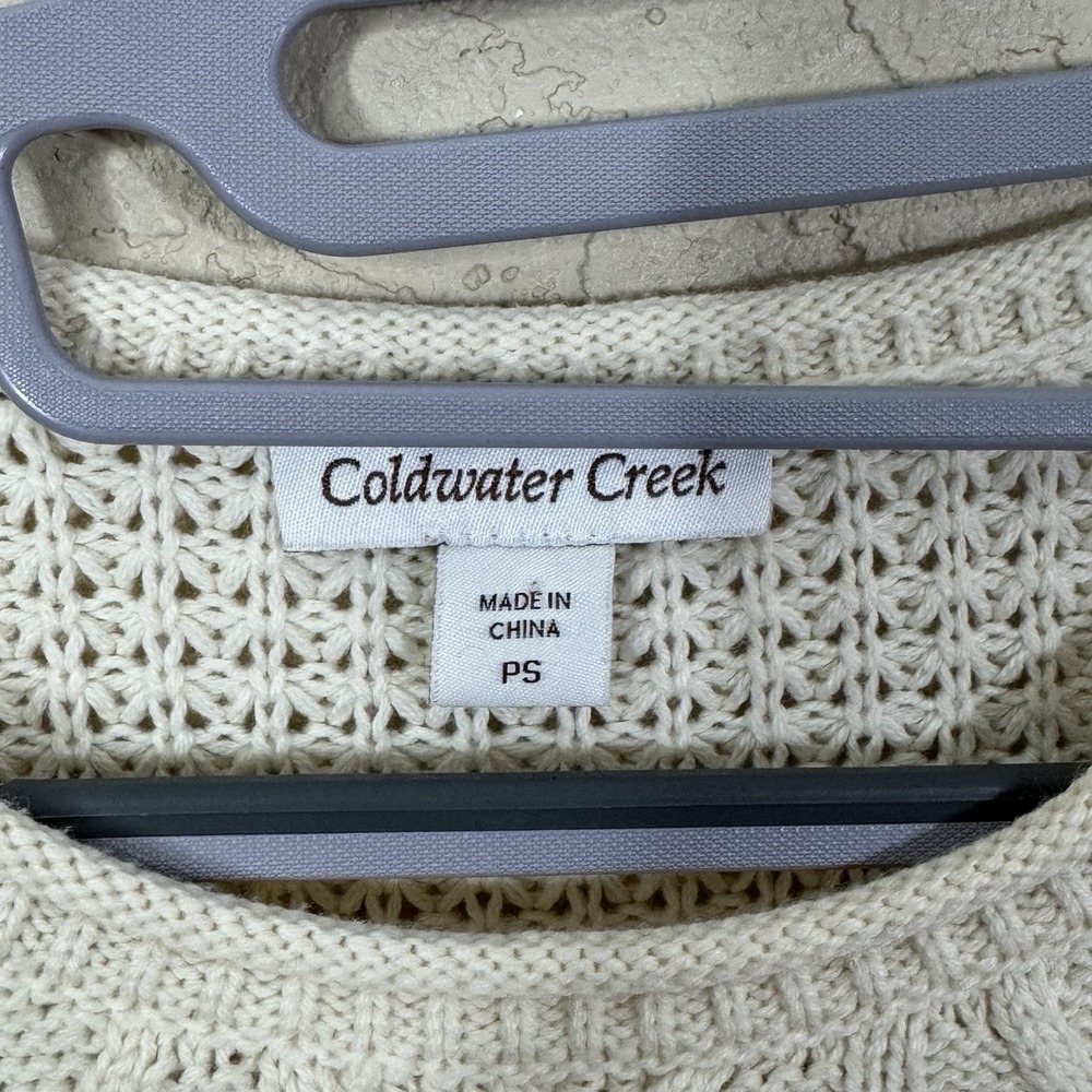Coldwater Creek Cream Cable Knit Sweater Womens Sz PS Fisherman‎ Preppy Coastal - Picture 3 of 9